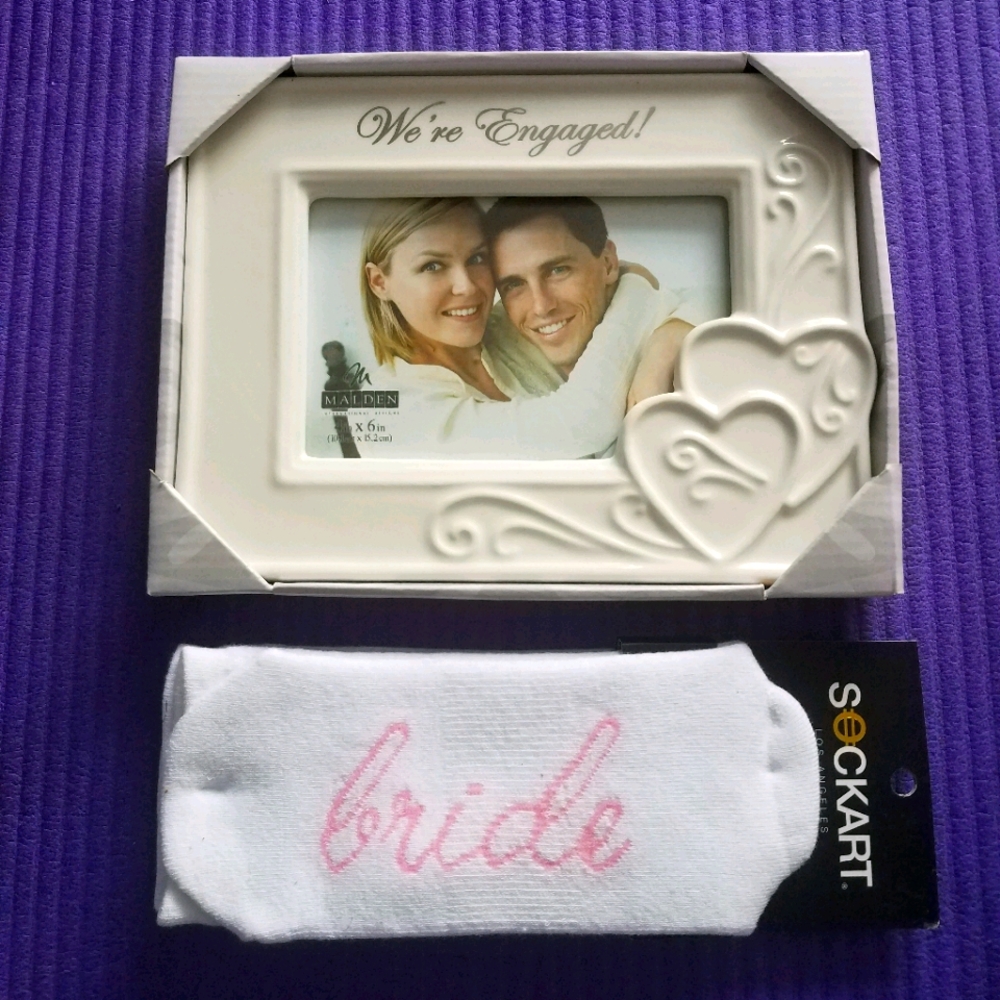 NWT "We're Engaged!" Frame & "Bride" Socks